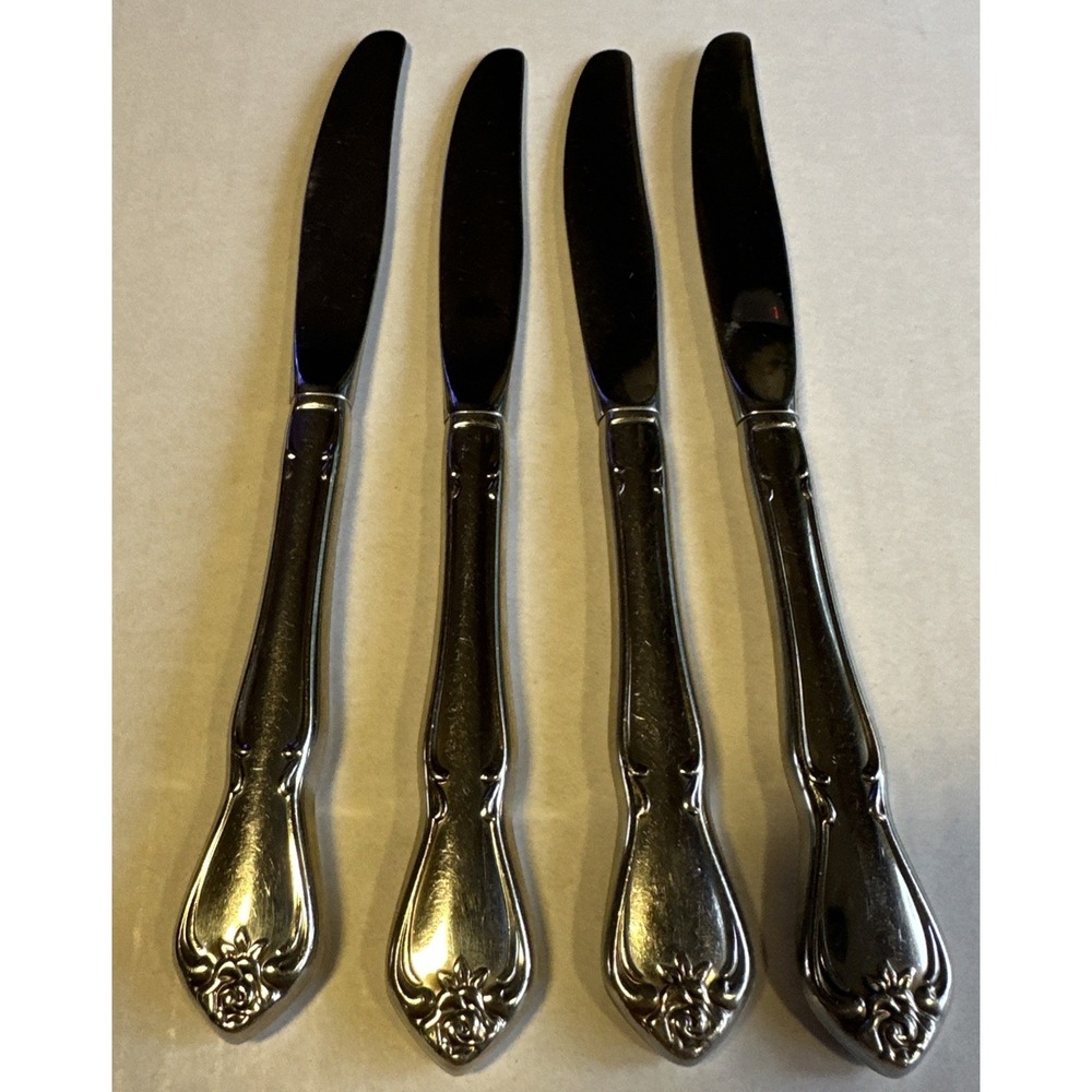 Oneida 1881 Arbor Rose-True Rose Rogers Stainless 4 Dinner Knives 8 1/2"